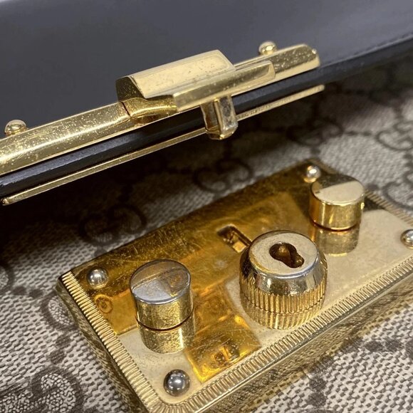 Auth GUCCI Padlock GG Supreme 409486 Beige Ebony Black PVC Leather Shoulder Bag - Picture 10 of 16